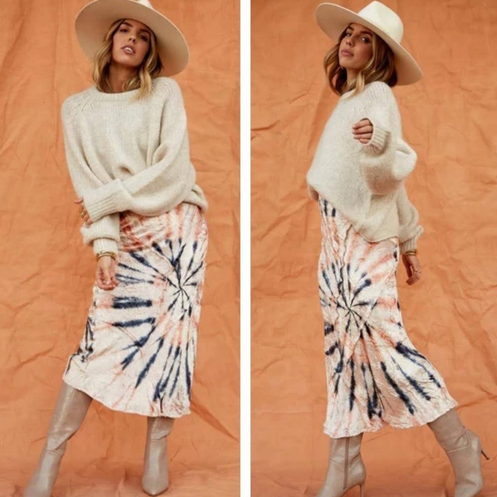 Free People Velvet Serious Swagger Tie-Dye Midi Skirt